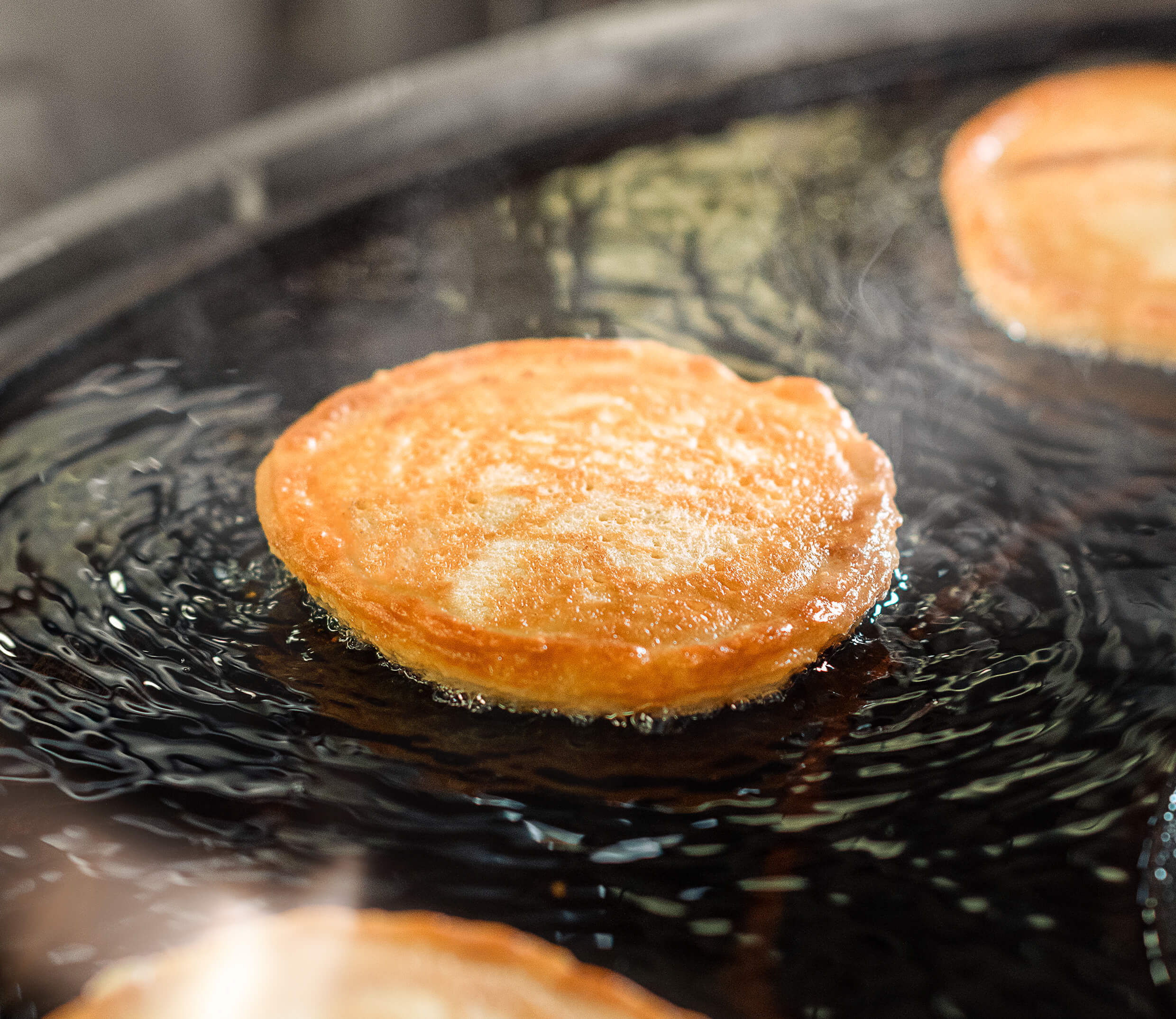 Pfannkuchen Bratprozess Nahaufnahme